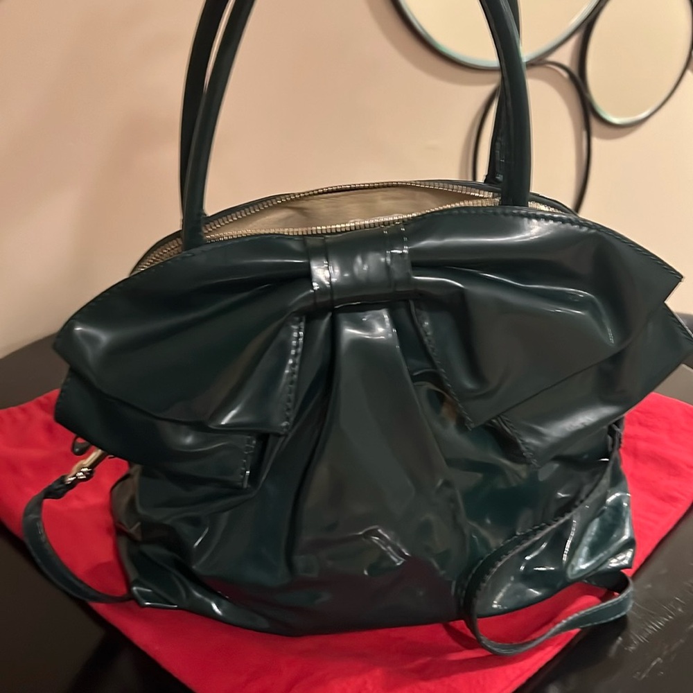 Valentino hunter green patten leather purse